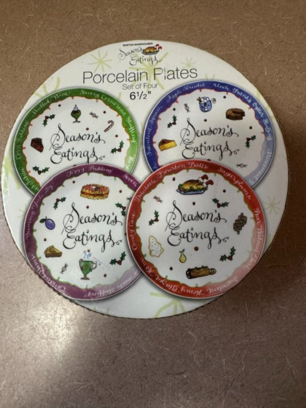 Four 6.5" holiday dessert/appetizer plate set
